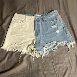 Vervet Rebecca Cut Off High Rise Two Tone Denim Shorts Size M